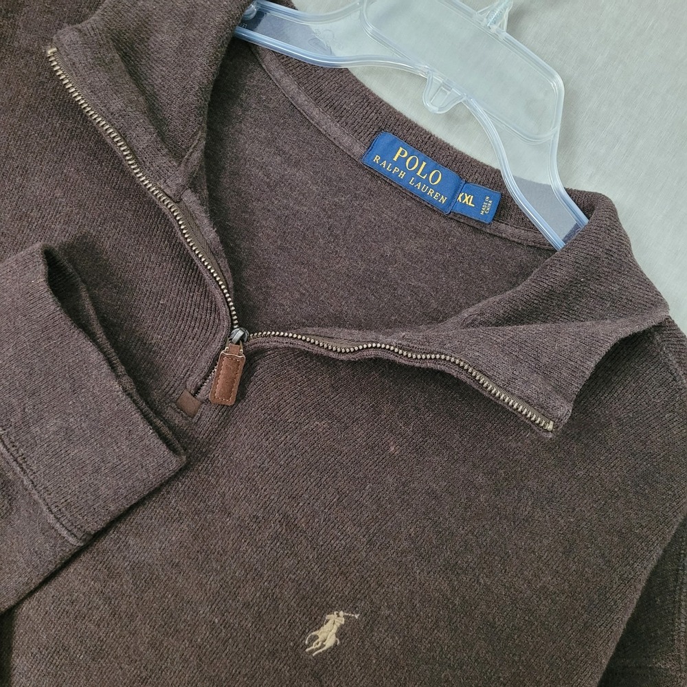 Polo Ralph Lauren Brown 1/4 Zip Knit Pullover Sweater Size XXL Minimalist Preppy